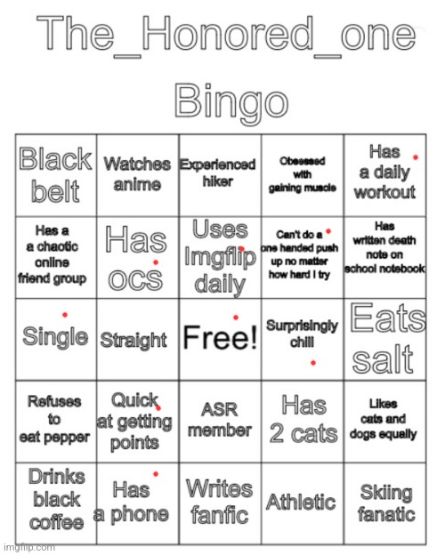 The_Honored_One bingo | image tagged in the_honored_one bingo | made w/ Imgflip meme maker