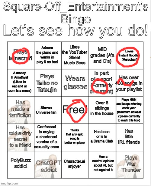 Square-Off_Entertainment’s Bingo! | image tagged in square-off_entertainment s bingo | made w/ Imgflip meme maker
