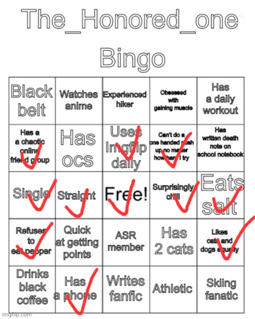 The_Honored_One bingo | image tagged in the_honored_one bingo | made w/ Imgflip meme maker