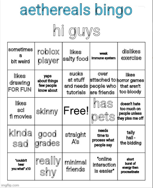 aethereals bingo | image tagged in aethereals bingo | made w/ Imgflip meme maker