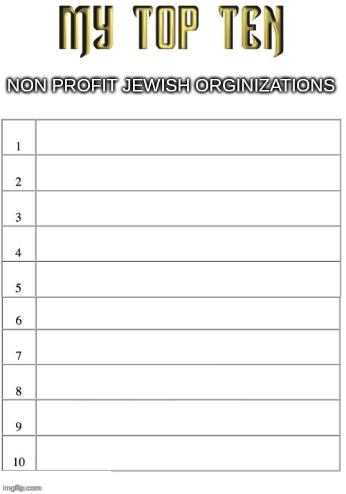 Top ten list better | NON PROFIT JEWISH ORGANIZATIONS | image tagged in top ten list better | made w/ Imgflip meme maker