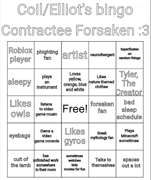 Coil/Elliot's bingo Blank Meme Template