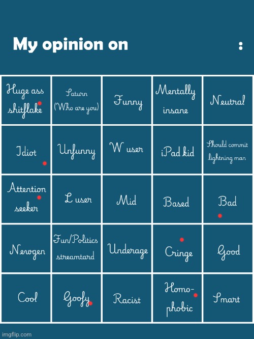 My opinion on [user] bingo (Fries/Gelatin's version) | image tagged in my opinion on user bingo fries/gelatin's version | made w/ Imgflip meme maker