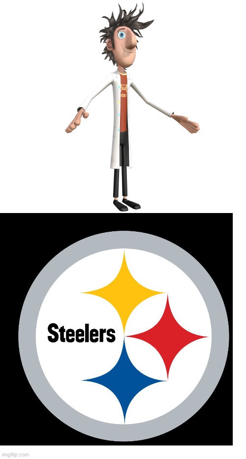 image tagged in flint lockwood a-pose,steelers logo | made w/ Imgflip meme maker