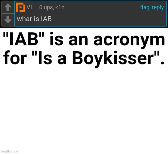 "IAB" is an acronym for "Is a Boykisser". | made w/ Imgflip meme maker