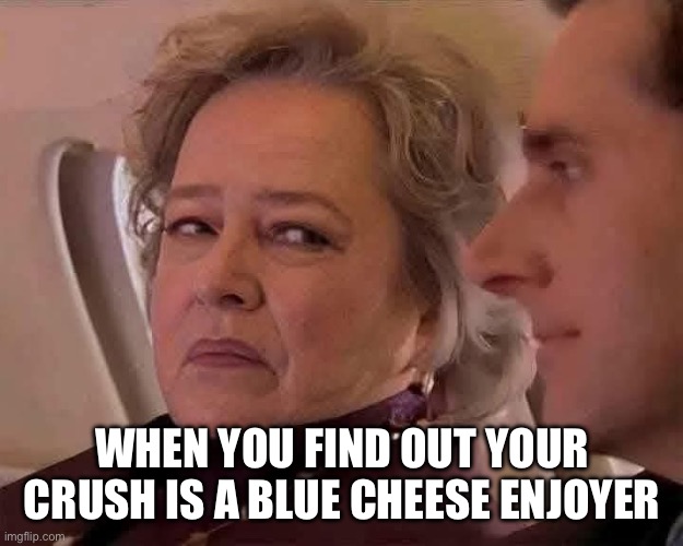 Dating… | WHEN YOU FIND OUT YOUR CRUSH IS A BLUE CHEESE ENJOYER | image tagged in dating,blue cheese | made w/ Imgflip meme maker