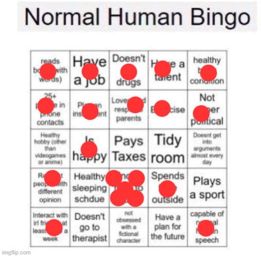 Normal human bingo | image tagged in normal human bingo | made w/ Imgflip meme maker