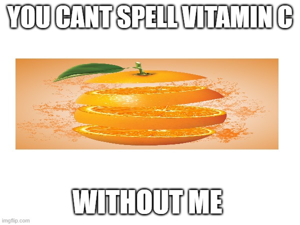 vitamin meme | YOU CANT SPELL VITAMIN C; WITHOUT ME | image tagged in funny | made w/ Imgflip meme maker