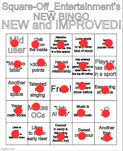 Made an improved version of my bingo. | image tagged in square-off_entertainment s new bingo | made w/ Imgflip meme maker