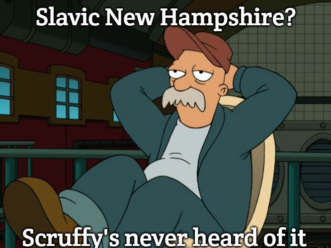 Futurama Scruffy | Slavic New Hampshire? Scruffy's never heard of it | image tagged in futurama scruffy,slavic new hampshire,slavic lives matter | made w/ Imgflip meme maker