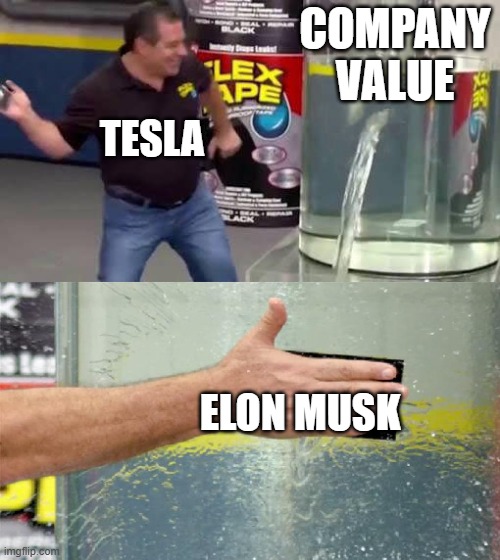 idk wut to name | COMPANY VALUE; TESLA; ELON MUSK | image tagged in flex tape | made w/ Imgflip meme maker