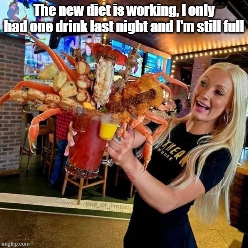 One Drink | The new diet is working, I only had one drink last night and I'm still full | image tagged in diet,drink,bloody | made w/ Imgflip meme maker
