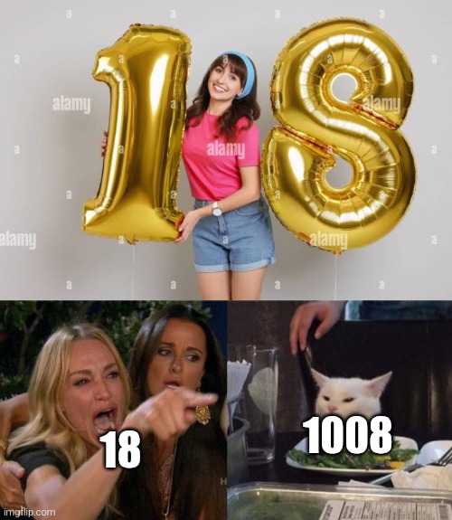 1008 | 18; 1008 | image tagged in memes,woman yelling at cat | made w/ Imgflip meme maker
