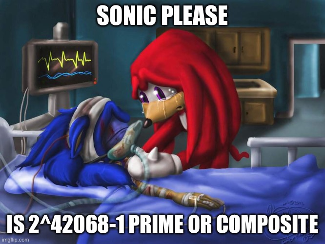 sonic please wake up | SONIC PLEASE IS 2^42068-1 PRIME OR COMPOSITE | image tagged in sonic please wake up | made w/ Imgflip meme maker