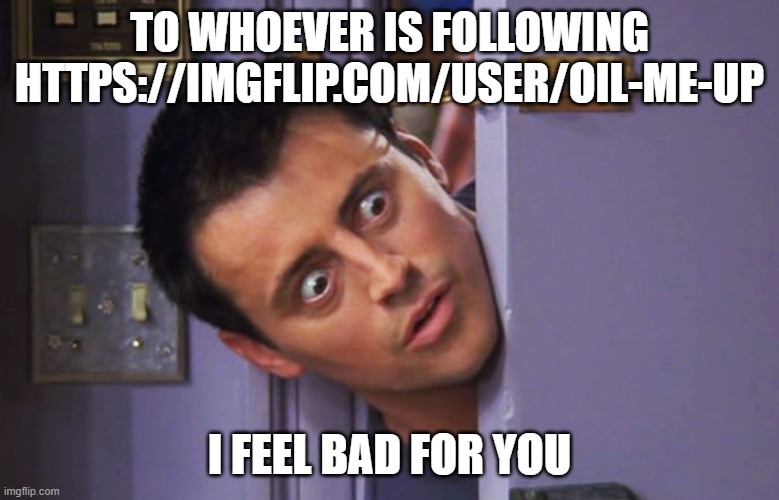 joey door | TO WHOEVER IS FOLLOWING HTTPS://IMGFLIP.COM/USER/OIL-ME-UP; I FEEL BAD FOR YOU | image tagged in joey door | made w/ Imgflip meme maker