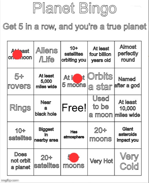 Planet Bingo | image tagged in planet bingo | made w/ Imgflip meme maker