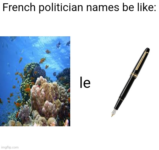 Aquatic environment le writing implement | French politician names be like:; le | made w/ Imgflip meme maker