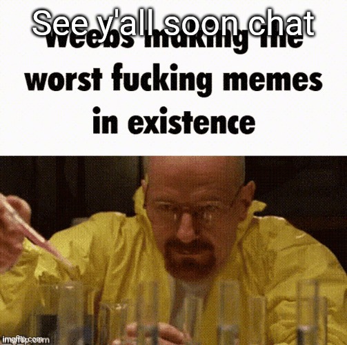 Weebs making the worst fucking memes in existence | See y'all soon chat | image tagged in weebs making the worst fucking memes in existence | made w/ Imgflip meme maker