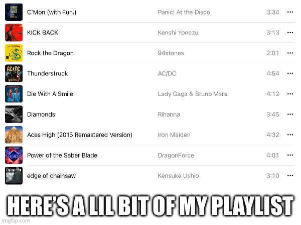 HERE’S A LIL BIT OF MY PLAYLIST | made w/ Imgflip meme maker