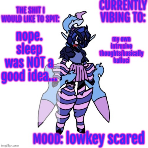 what is wrong with me bro. | my own intrusive thoughts/basically hallucinations; nope. sleep was NOT a good idea…; lowkey scared | image tagged in changewing gayshit announcement template | made w/ Imgflip meme maker