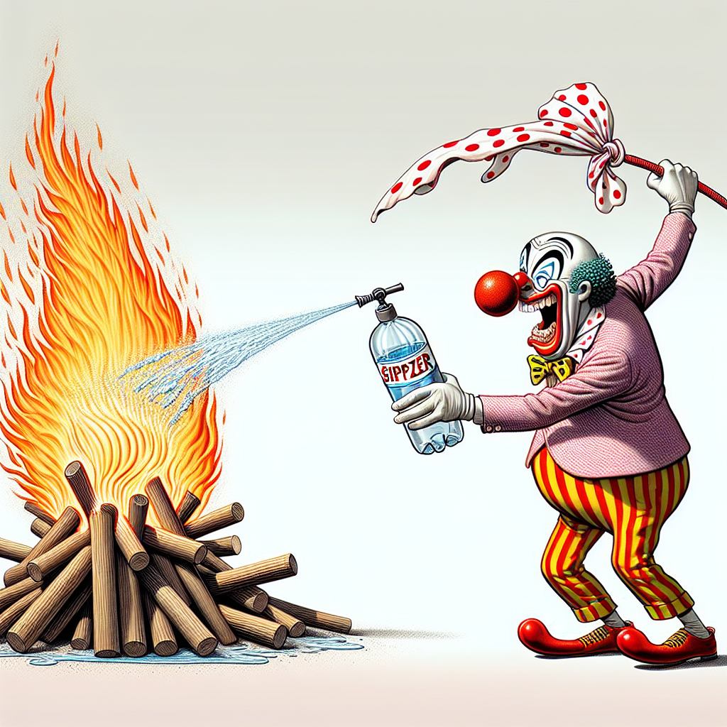 a silly clown trying to fight a great fire Blank Meme Template