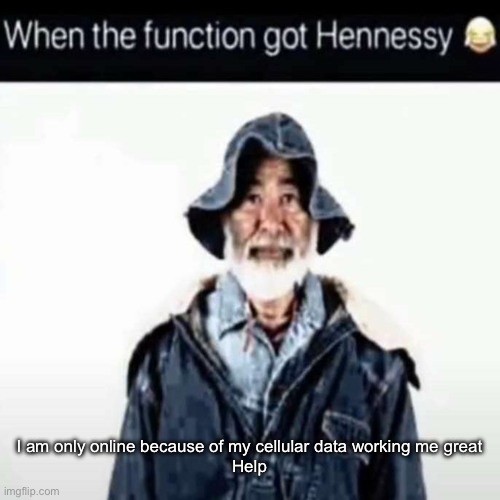da function got hennessy | I am only online because of my cellular data working me great
Help | image tagged in da function got hennessy | made w/ Imgflip meme maker
