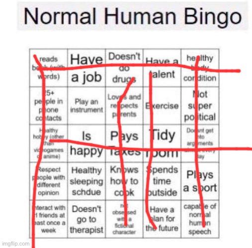Normal human bingo | image tagged in normal human bingo | made w/ Imgflip meme maker