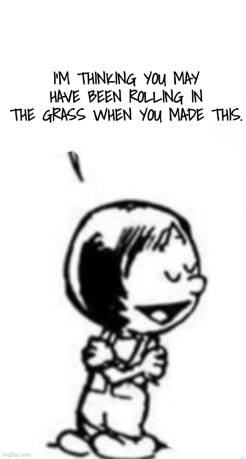 Susie commentary | I'M THINKING YOU MAY HAVE BEEN ROLLING IN THE GRASS WHEN YOU MADE THIS. | image tagged in susie commentary | made w/ Imgflip meme maker