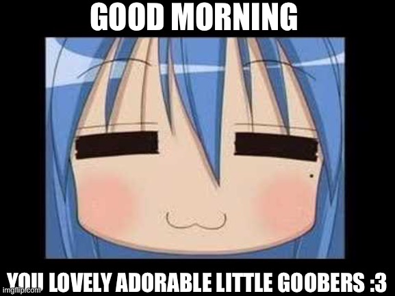lucky star konata izumi | GOOD MORNING; YOU LOVELY ADORABLE LITTLE GOOBERS :3 | image tagged in lucky star konata izumi | made w/ Imgflip meme maker