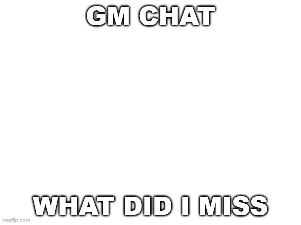 GM CHAT; WHAT DID I MISS | image tagged in hi | made w/ Imgflip meme maker