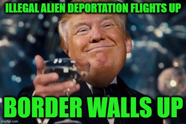 Trump Toast | ILLEGAL ALIEN DEPORTATION FLIGHTS UP BORDER WALLS UP | image tagged in trump toast | made w/ Imgflip meme maker