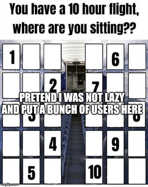 Stuck on a flight | PRETEND I WAS NOT LAZY AND PUT A BUNCH OF USERS HERE | image tagged in stuck on a flight | made w/ Imgflip meme maker