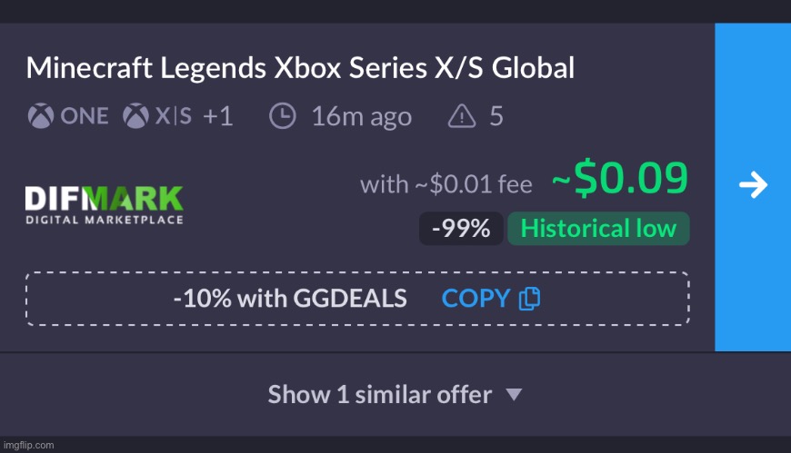 You can literally get Minecraft Legends for 9 cents | made w/ Imgflip meme maker