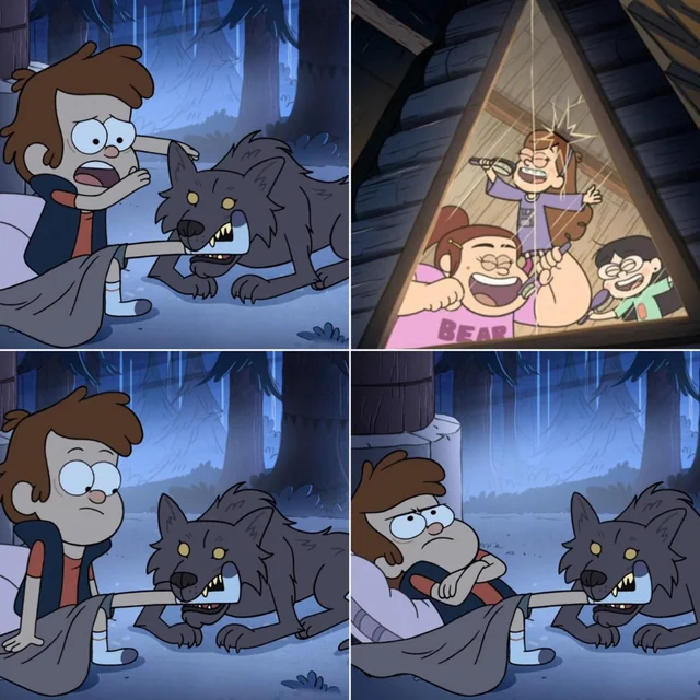 Gravity Falls wolf biting Dipper's leg Blank Meme Template
