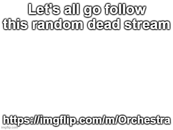The owner has been inactive for like 5 years lol | Let's all go follow this random dead stream; https://imgflip.com/m/Orchestra | image tagged in blank white template | made w/ Imgflip meme maker