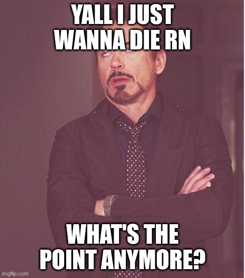 life is just a never ending cycle of the same things over and over | YALL I JUST WANNA DIE RN; WHAT'S THE POINT ANYMORE? | image tagged in memes,face you make robert downey jr | made w/ Imgflip meme maker
