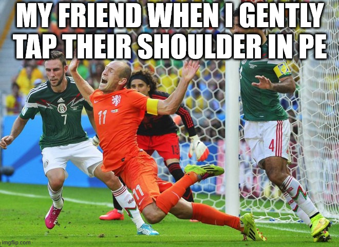 relatable | MY FRIEND WHEN I GENTLY TAP THEIR SHOULDER IN PE | image tagged in robben | made w/ Imgflip meme maker