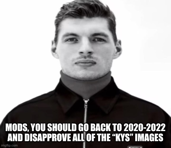 Wouldn’t it be so funny if they did this | MODS, YOU SHOULD GO BACK TO 2020-2022 AND DISAPPROVE ALL OF THE “KYS” IMAGES | image tagged in black and white max verstappen | made w/ Imgflip meme maker