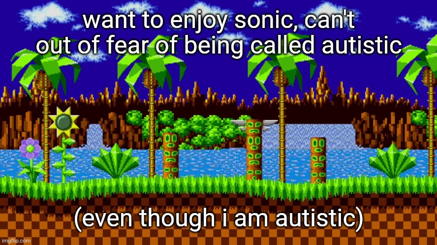 Green hill zone | want to enjoy sonic, can't out of fear of being called autistic; (even though i am autistic) | image tagged in green hill zone | made w/ Imgflip meme maker