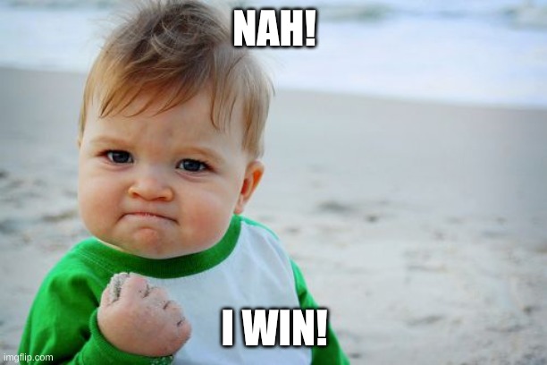 Success Kid Original Meme | NAH! I WIN! | image tagged in memes,success kid original | made w/ Imgflip meme maker