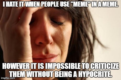 First World Problems | I HATE IT WHEN PEOPLE USE "MEME" IN A MEME.  HOWEVER IT IS IMPOSSIBLE TO CRITICIZE THEM WITHOUT BEING A HYPOCRITE. | image tagged in memes,first world problems | made w/ Imgflip meme maker
