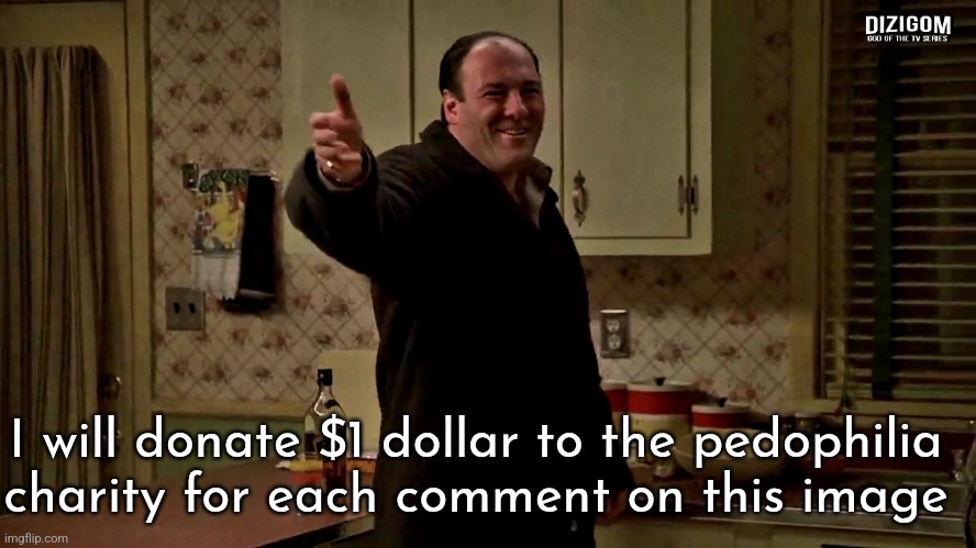 Cheerful Tony Soprano | I will donate $1 dollar to the pedophilia charity for each comment on this image | image tagged in cheerful tony soprano | made w/ Imgflip meme maker