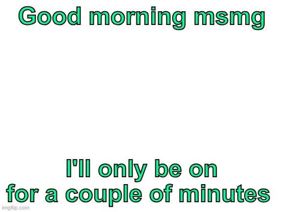 gm | Good morning msmg; I'll only be on for a couple of minutes | image tagged in blank white template | made w/ Imgflip meme maker