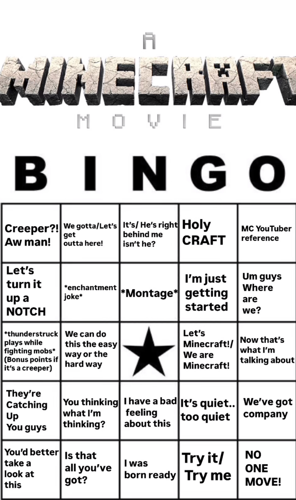 High Quality A Minecraft movie bingo Blank Meme Template