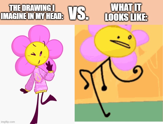 WHAT IT LOOKS LIKE:; THE DRAWING I IMAGINE IN MY HEAD:; VS. | image tagged in flower crazy | made w/ Imgflip meme maker