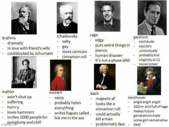 Probably Tchaikovsky | image tagged in which one am i but with composers yayyyy | made w/ Imgflip meme maker