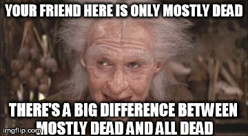 Princess Bride Miracle Max | YOUR FRIEND HERE IS ONLY MOSTLY DEAD THERE'S A BIG DIFFERENCE BETWEEN MOSTLY DEAD AND ALL DEAD | image tagged in princess bride miracle max | made w/ Imgflip meme maker