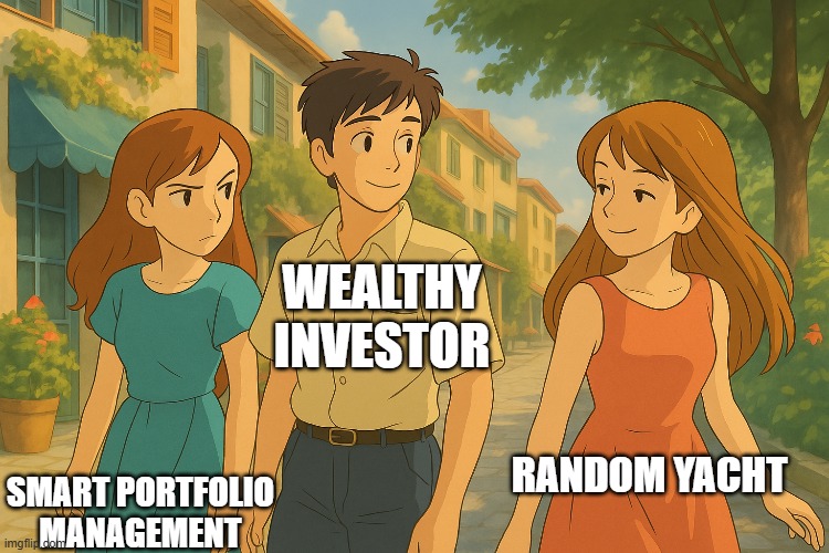 WEALTHY INVESTOR; RANDOM YACHT; SMART PORTFOLIO MANAGEMENT | made w/ Imgflip meme maker