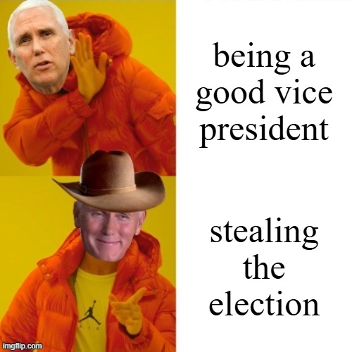 i hate rinos | being a good vice president; stealing the election | image tagged in mike pence hotline bling | made w/ Imgflip meme maker