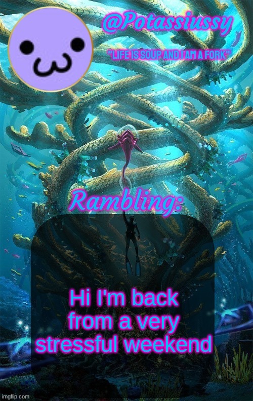 Summary in comments | Hi I'm back from a very stressful weekend | image tagged in another shitty announcement template | made w/ Imgflip meme maker